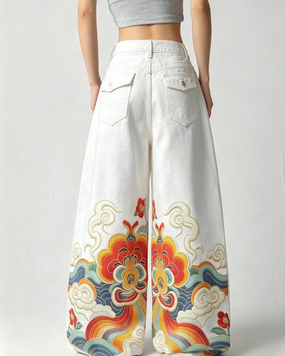 Elisa Embroidered Wide-Leg Denim Jeans