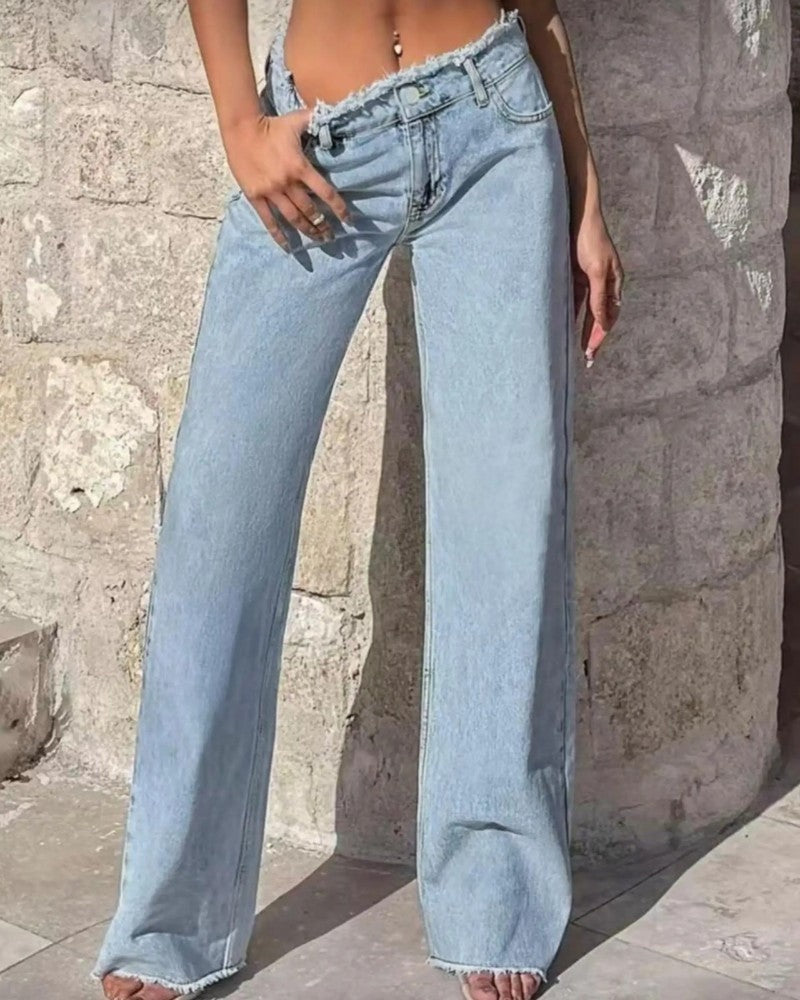 Elise Raw-Edge High-Rise Wide-Leg Jeans