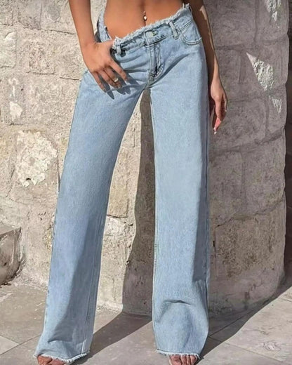 Elise Raw-Edge High-Rise Wide-Leg Jeans