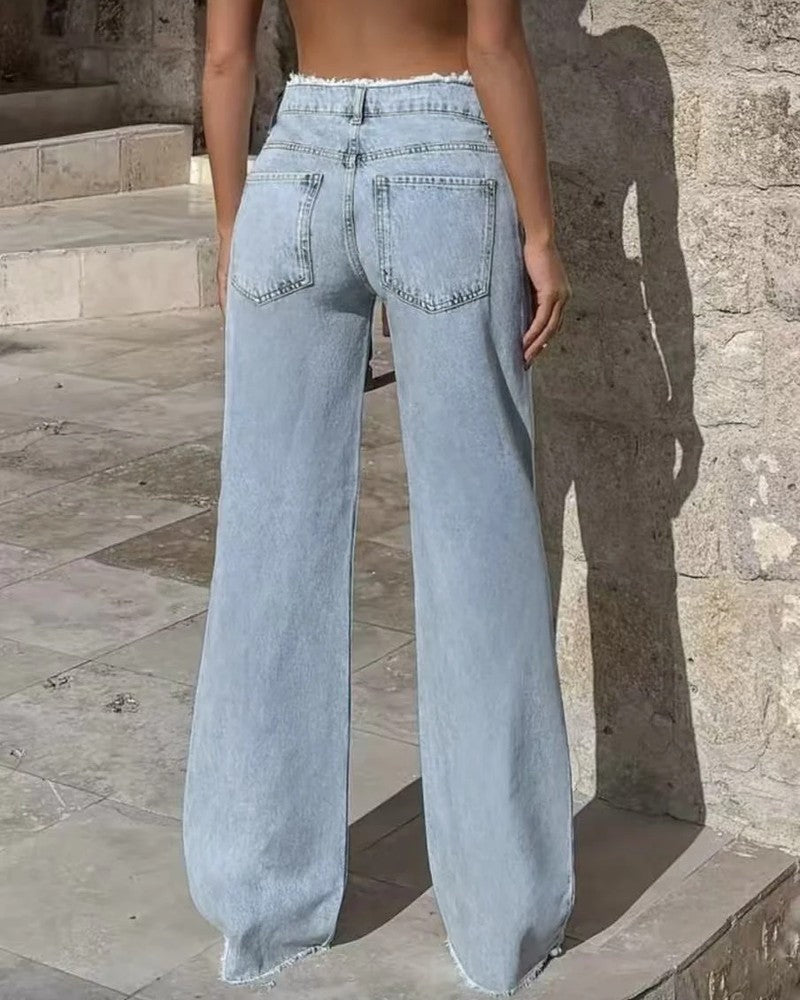 Elise Raw-Edge High-Rise Wide-Leg Jeans