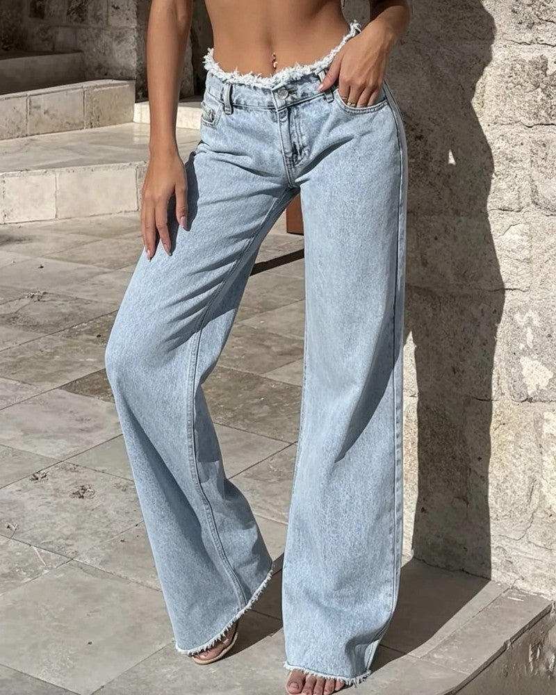 Elise Raw-Edge High-Rise Wide-Leg Jeans