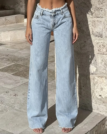 Elise Raw-Edge High-Rise Wide-Leg Jeans