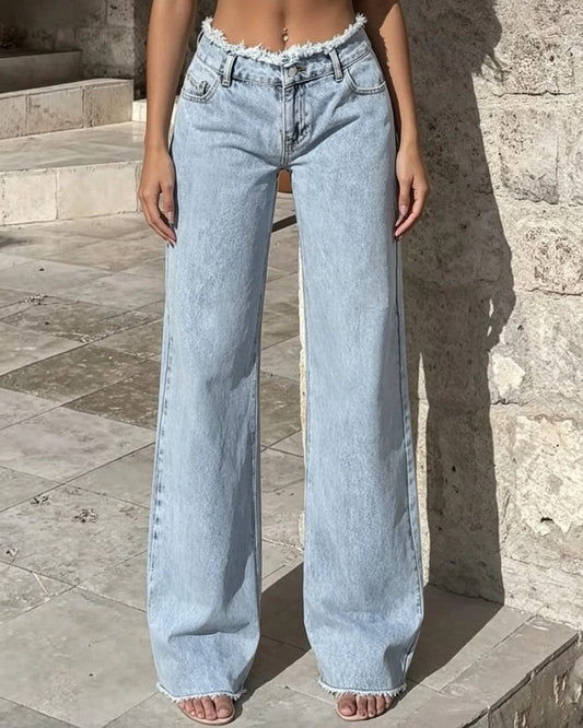 Elise Raw-Edge High-Rise Wide-Leg Jeans
