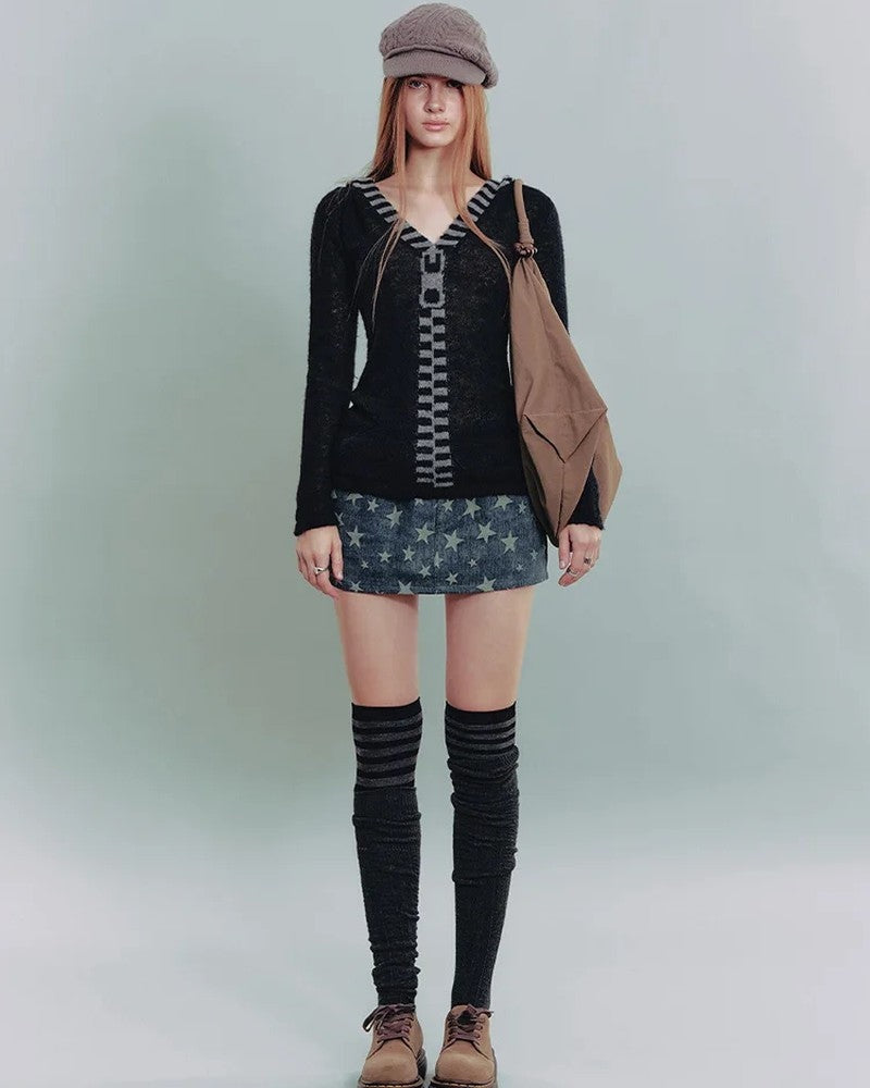Ella Sheer Stripe Knit Sweater