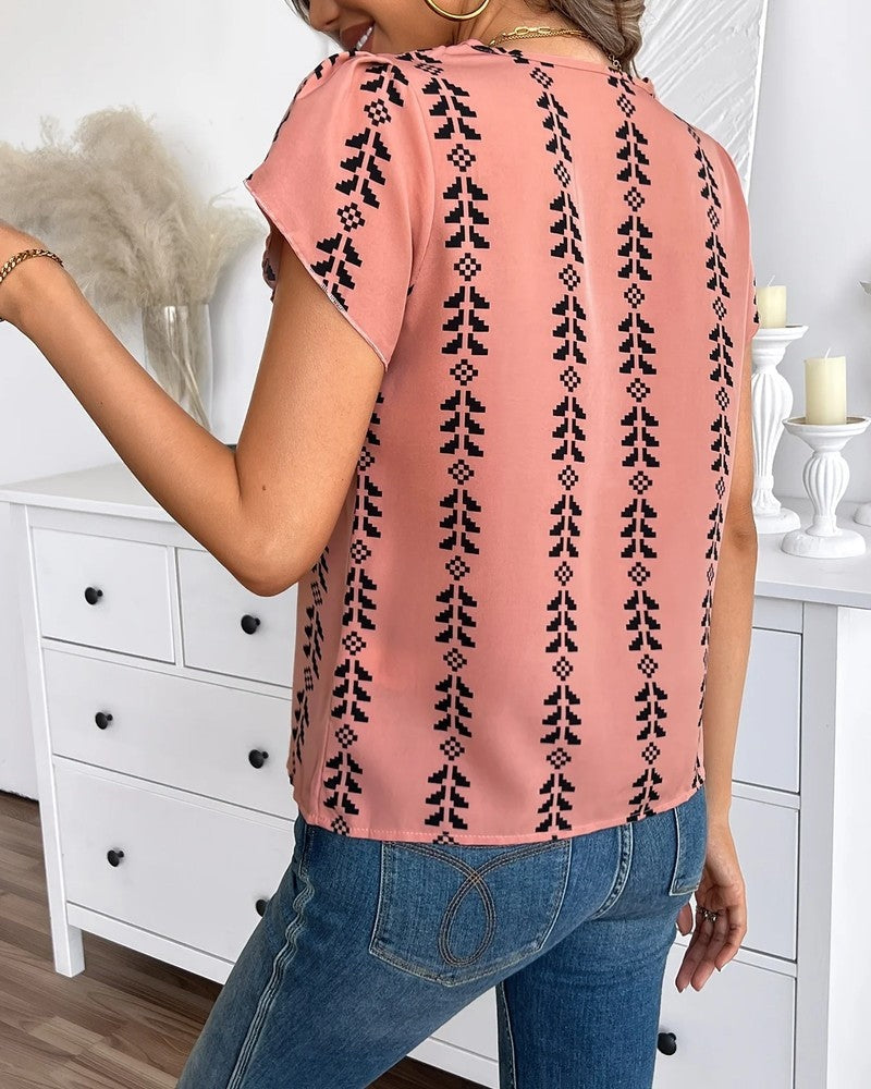 Emma Boho Embroidered Flutter Sleeve Blouse