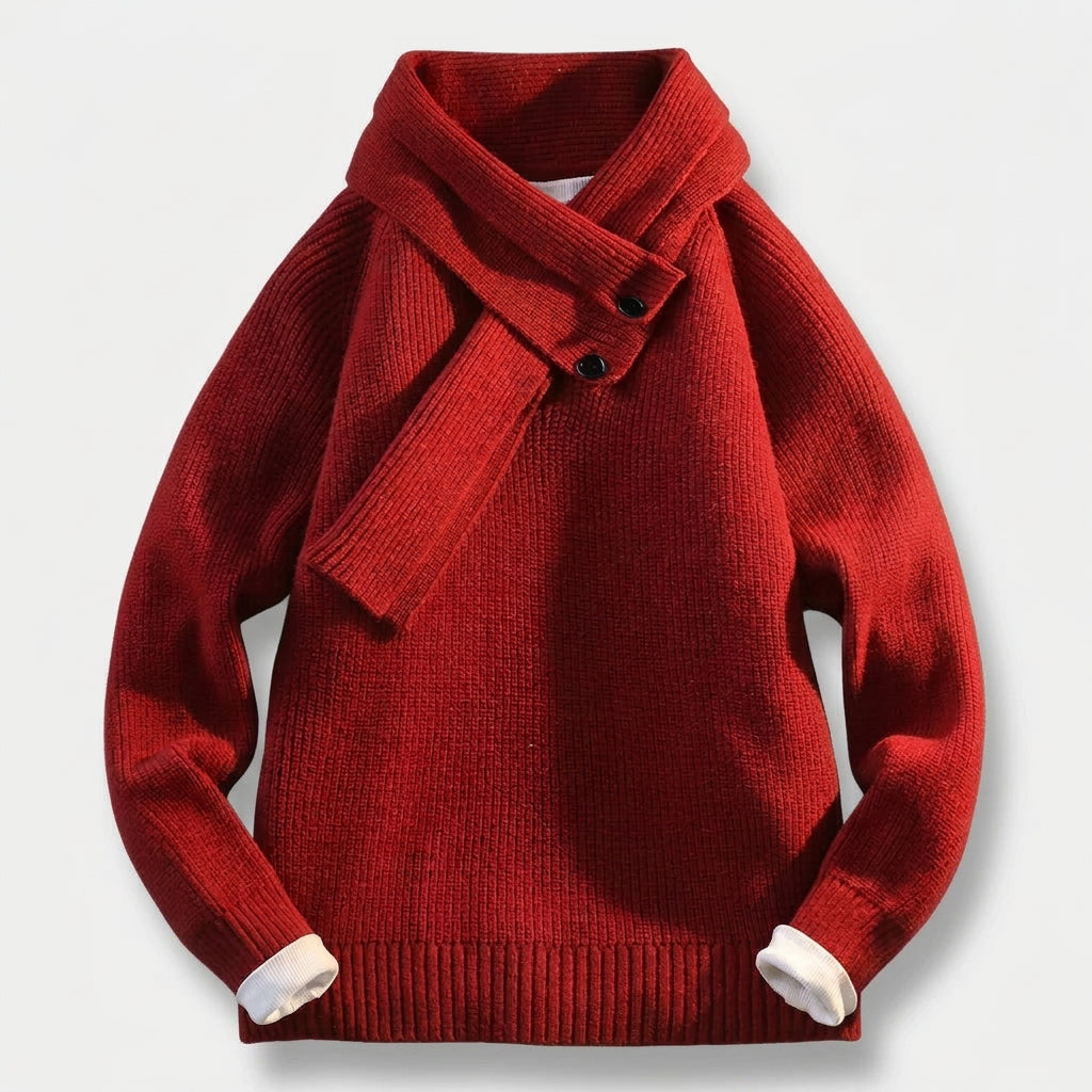 Enzo Ribbed Button Collar Knit Sweater
