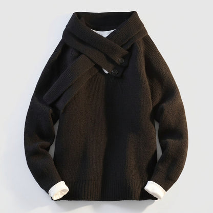 Enzo Ribbed Button Collar Knit Sweater