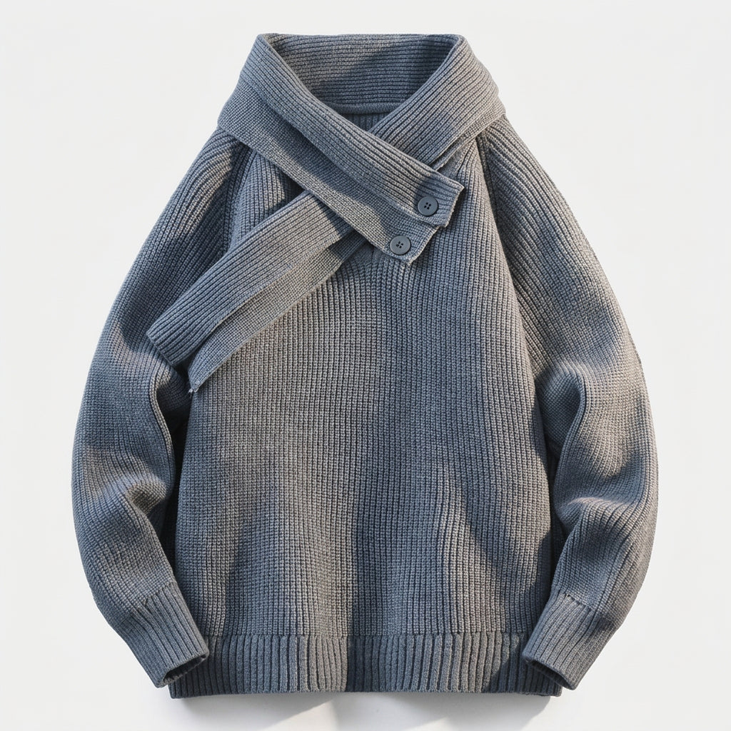 Enzo Ribbed Button Collar Knit Sweater