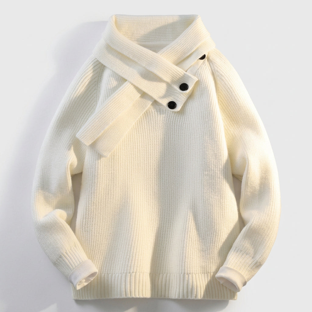 Enzo Ribbed Button Collar Knit Sweater