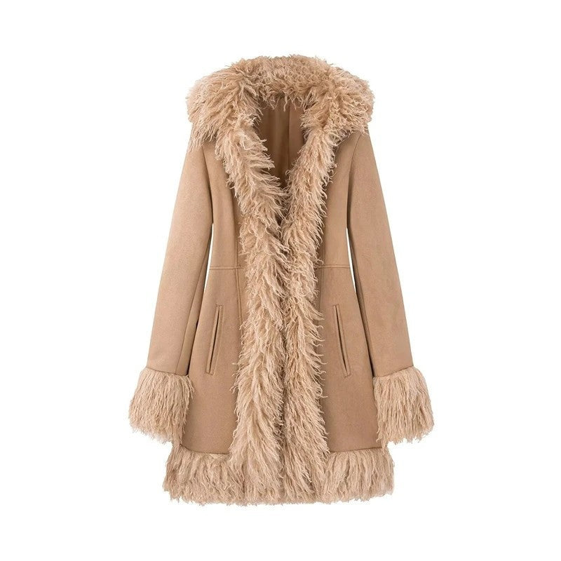 Freya Shearling Trim Faux Suede Coat