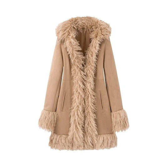 Freya Shearling Trim Faux Suede Coat