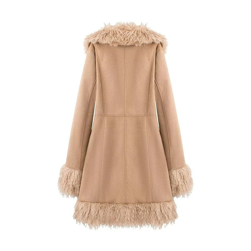 Freya Shearling Trim Faux Suede Coat