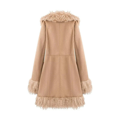 Freya Shearling Trim Faux Suede Coat