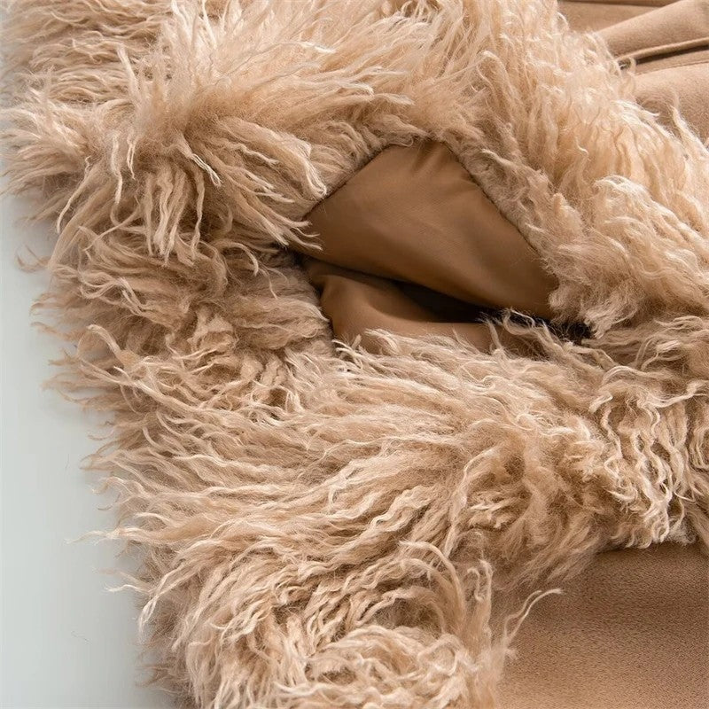 Freya Shearling Trim Faux Suede Coat