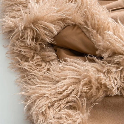 Freya Shearling Trim Faux Suede Coat