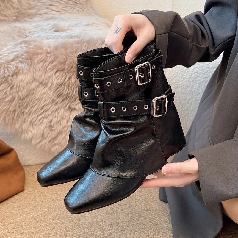 Grace Studded Buckle Ankle Boots