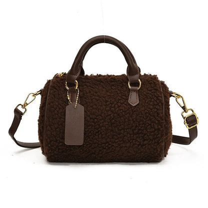 Greta Shearling Trim Barrel Satchel Bag