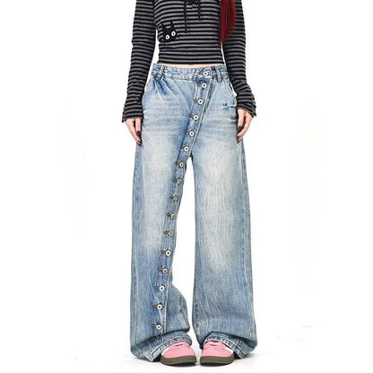 Hazel Relaxed Asymmetric Button Wide-Leg Jeans
