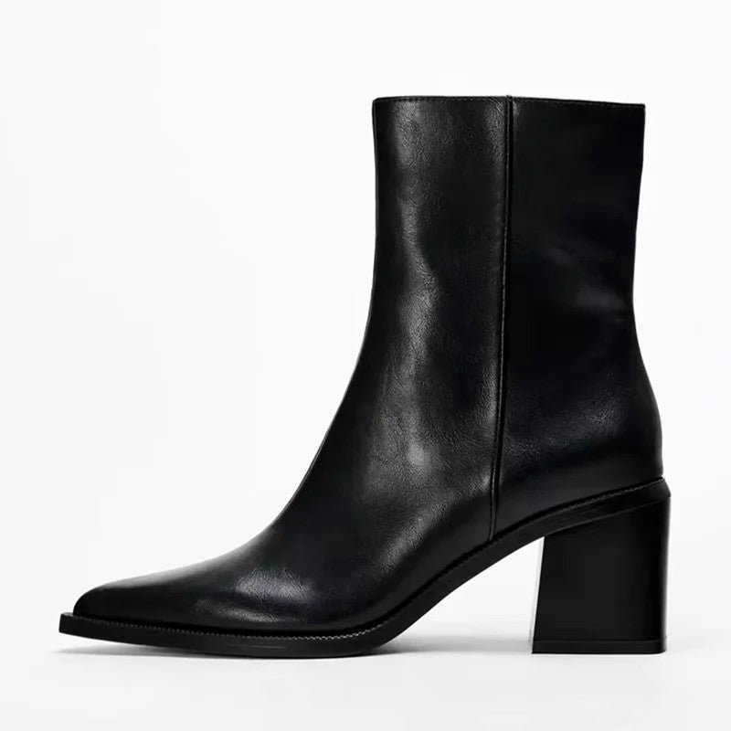 Helene Block Heel Leather Ankle Boot
