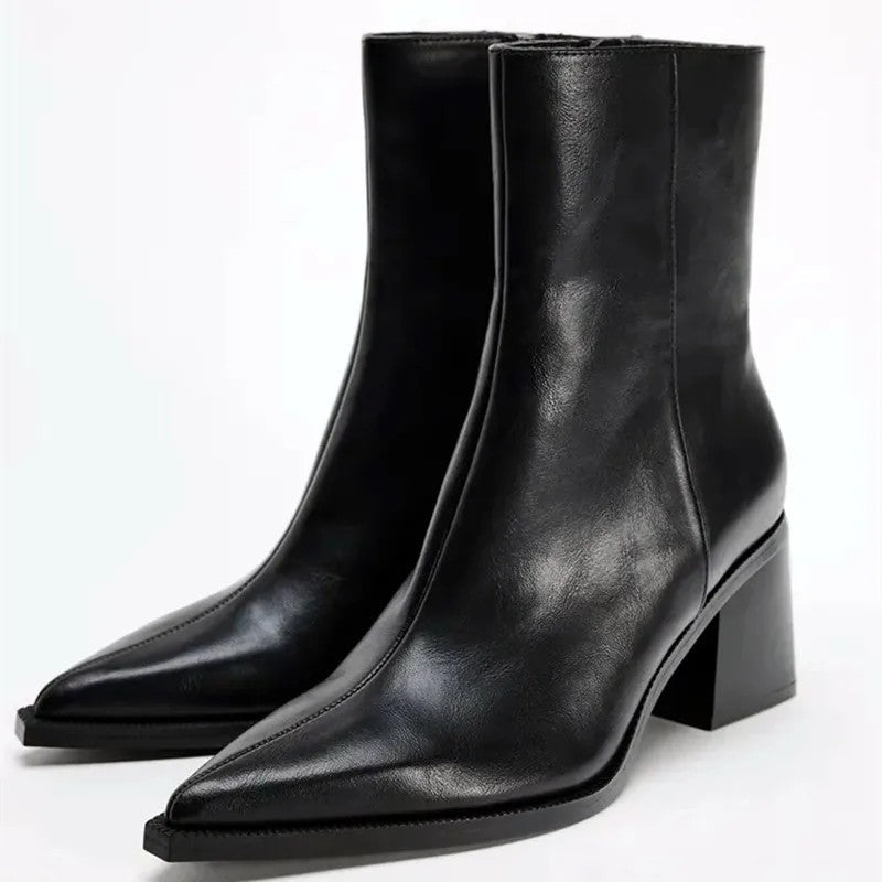 Helene Block Heel Leather Ankle Boot