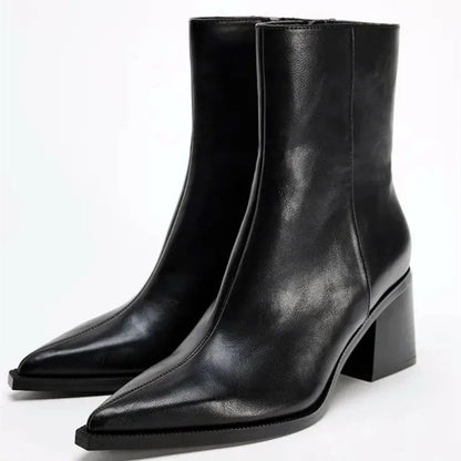 Helene Block Heel Leather Ankle Boot
