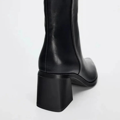 Helene Block Heel Leather Ankle Boot