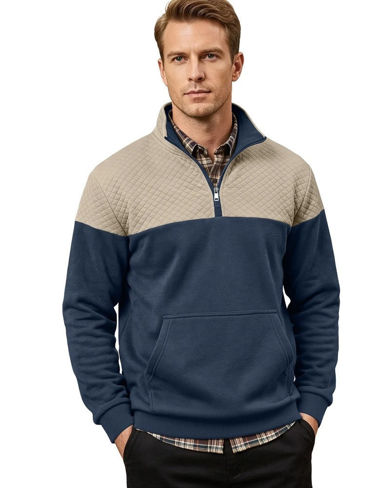 Henrik Men's Quilted Quarter-Zip Pullover Sweatshirt