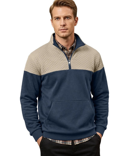 Henrik Men's Quilted Quarter-Zip Pullover Sweatshirt