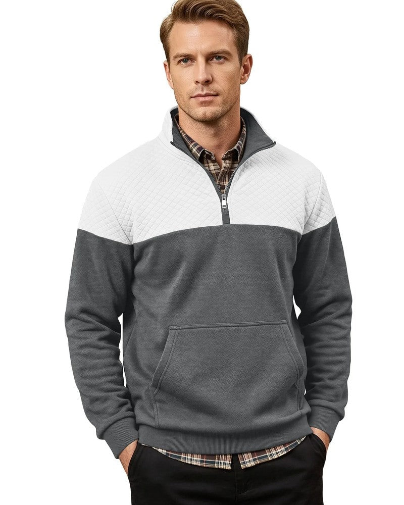 Henrik Men's Quilted Quarter-Zip Pullover Sweatshirt