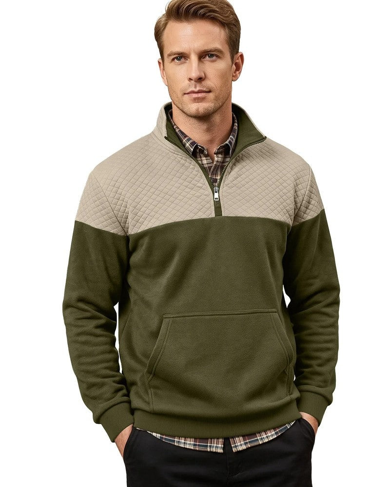 Henrik Men's Quilted Quarter-Zip Pullover Sweatshirt