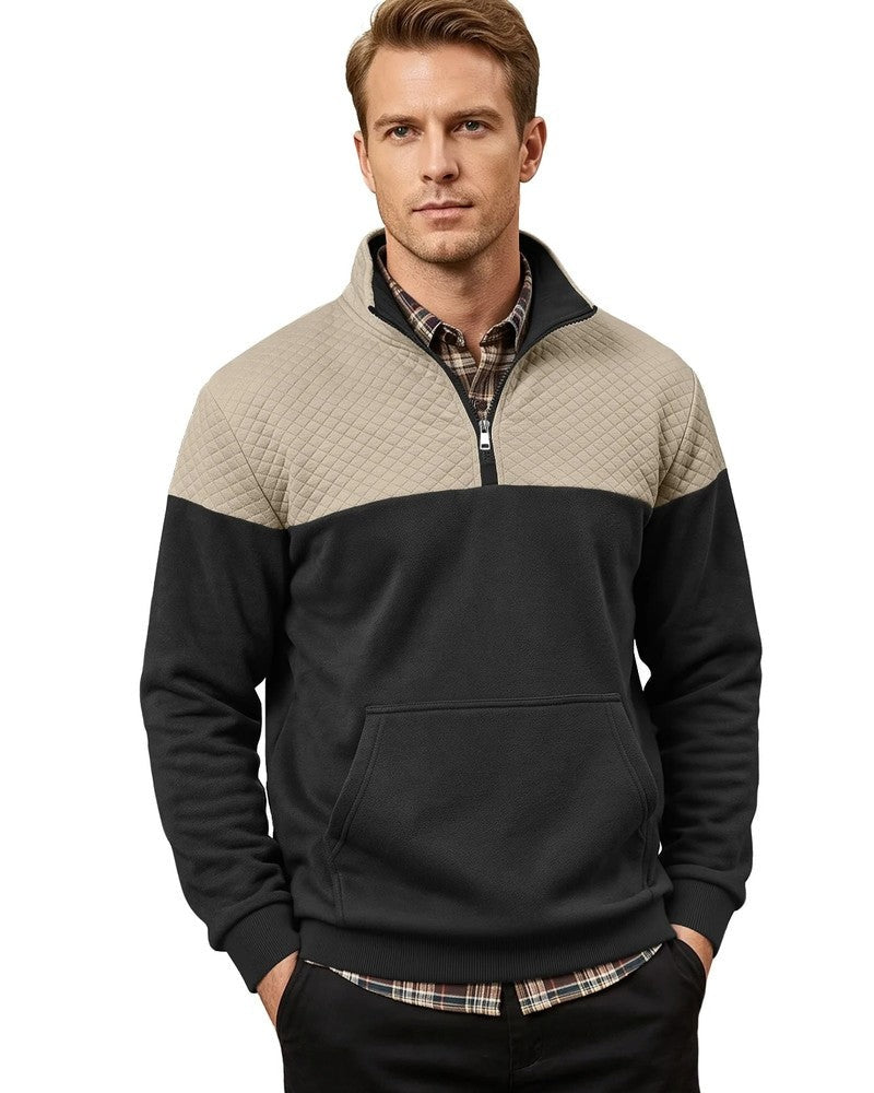 Henrik Men's Quilted Quarter-Zip Pullover Sweatshirt