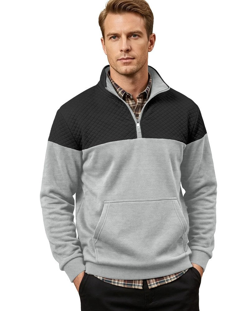 Henrik Men's Quilted Quarter-Zip Pullover Sweatshirt