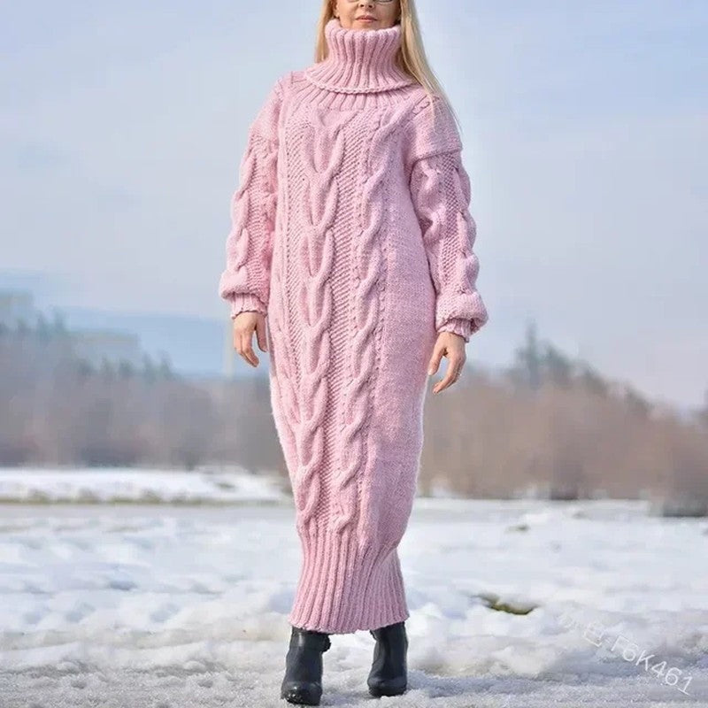 Ines Cable Knit Turtleneck Sweater Dress