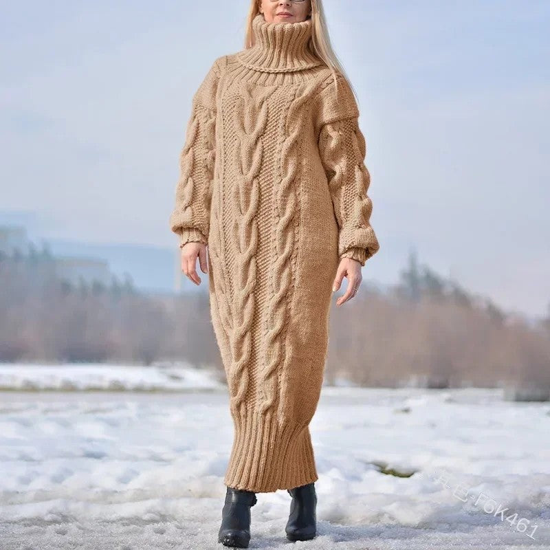 Ines Cable Knit Turtleneck Sweater Dress