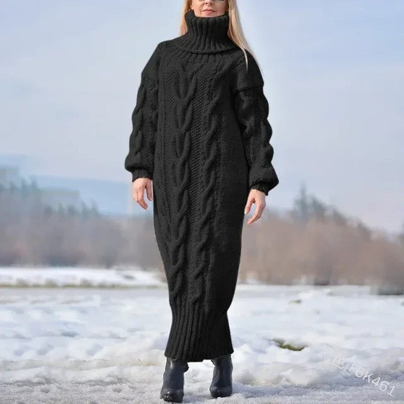 Ines Cable Knit Turtleneck Sweater Dress