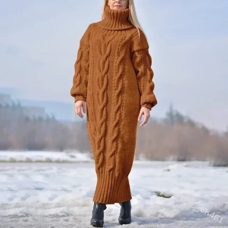 Ines Cable Knit Turtleneck Sweater Dress