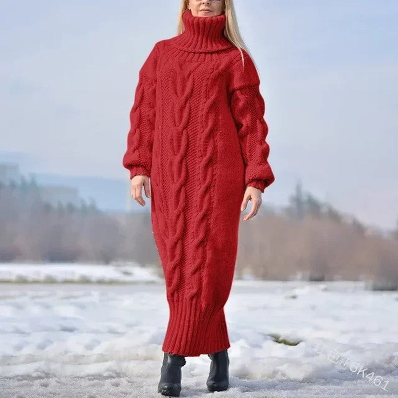 Ines Cable Knit Turtleneck Sweater Dress