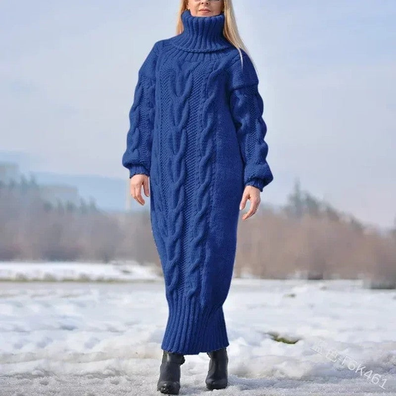 Ines Cable Knit Turtleneck Sweater Dress