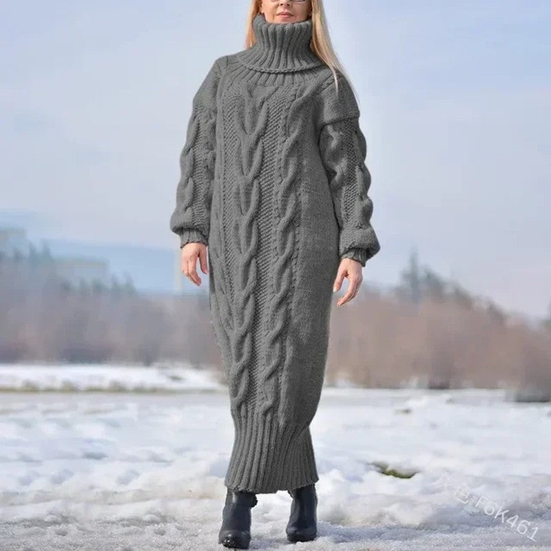 Ines Cable Knit Turtleneck Sweater Dress
