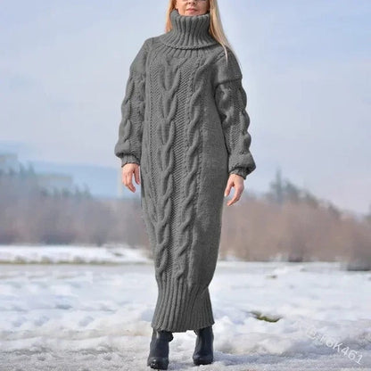 Ines Cable Knit Turtleneck Sweater Dress