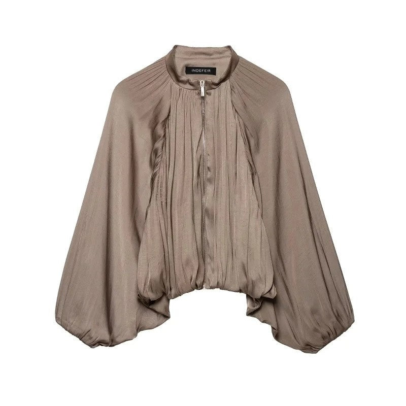 Irene Pleated Batwing Zip Jacket