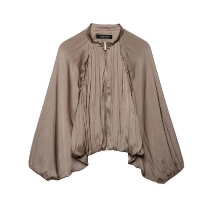 Irene Pleated Batwing Zip Jacket