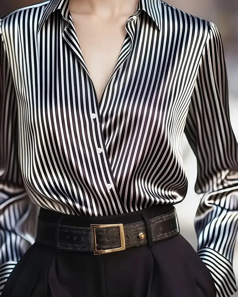 Isabel Relaxed Satin Stripe Button-Up Shirt