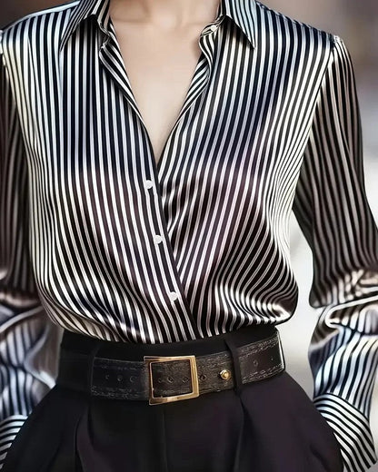 Isabel Relaxed Satin Stripe Button-Up Shirt