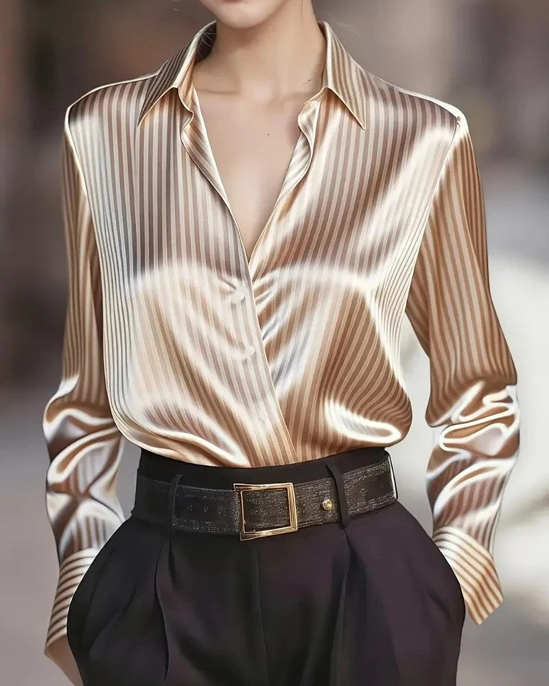 Isabel Relaxed Satin Stripe Button-Up Shirt