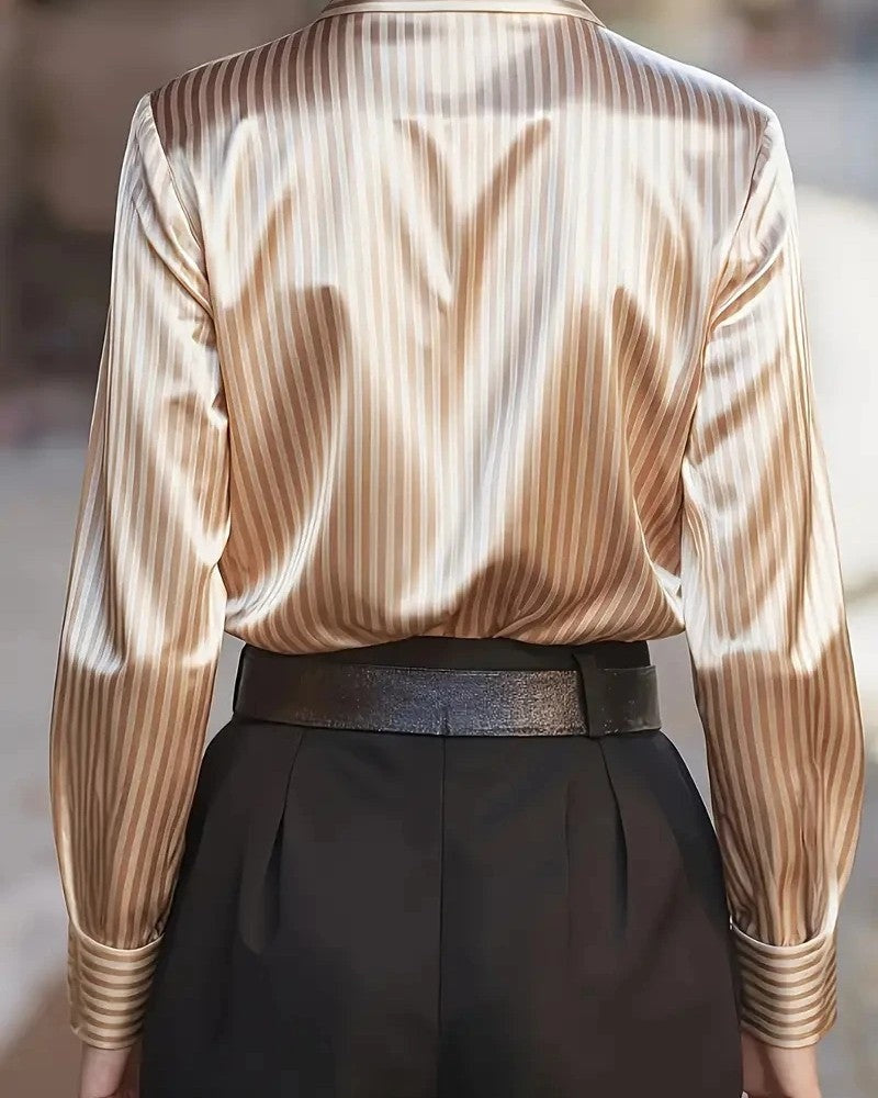 Isabel Relaxed Satin Stripe Button-Up Shirt