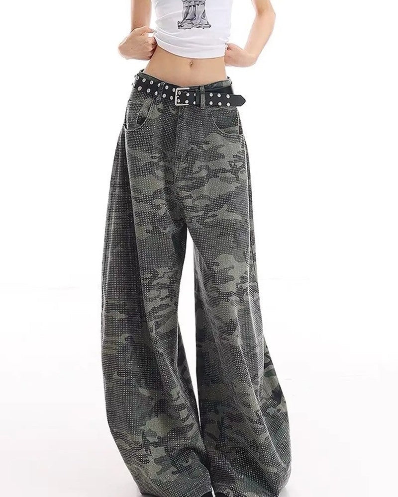 Julia Camo Rhinestone Wide-Leg Pants