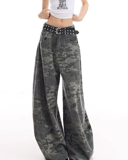 Julia Camo Rhinestone Wide-Leg Pants