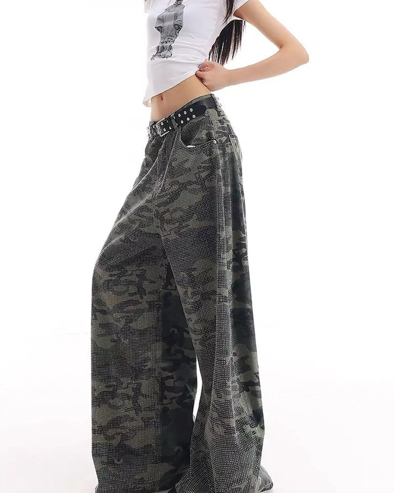 Julia Camo Rhinestone Wide-Leg Pants