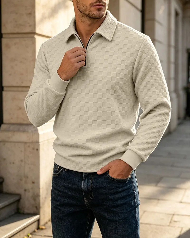 Julian Textured Quarter-Zip Knit Pullover